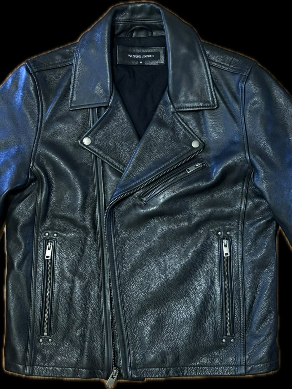 Wilsons Men's Black Biker Motorcycle Jacket Lined Insulated Full Zip Size M